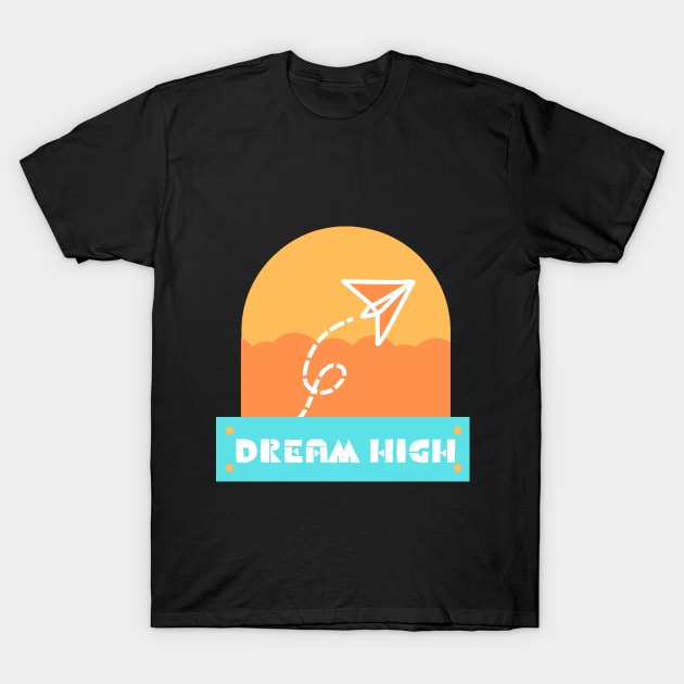 DREAM HIGH PAPER PLANE Minimalist Illustration T-Shirt by Mirai Designs